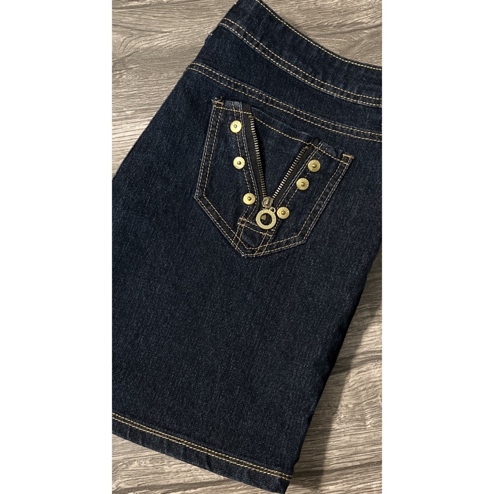 Southpole Women's Y2K MidRise Dark Wash Zipper Studded Pocket Short SZ 15 (35x7)